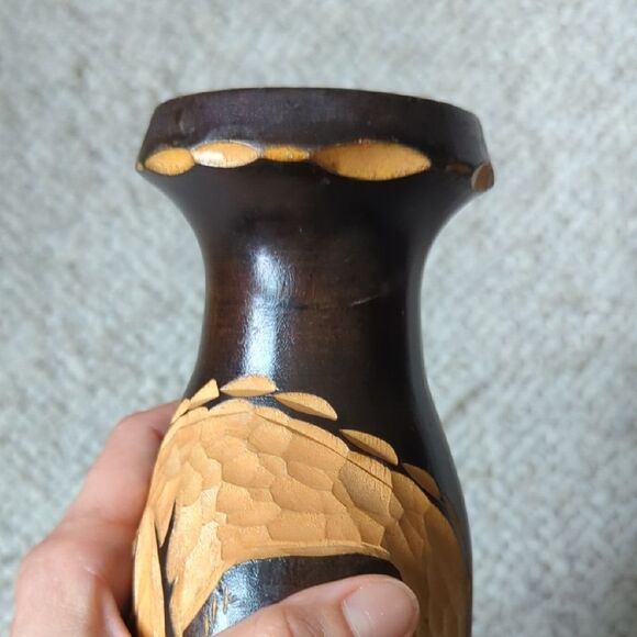 Handcrafted Wooden Vase with Carved Design - Picture 14 of 14